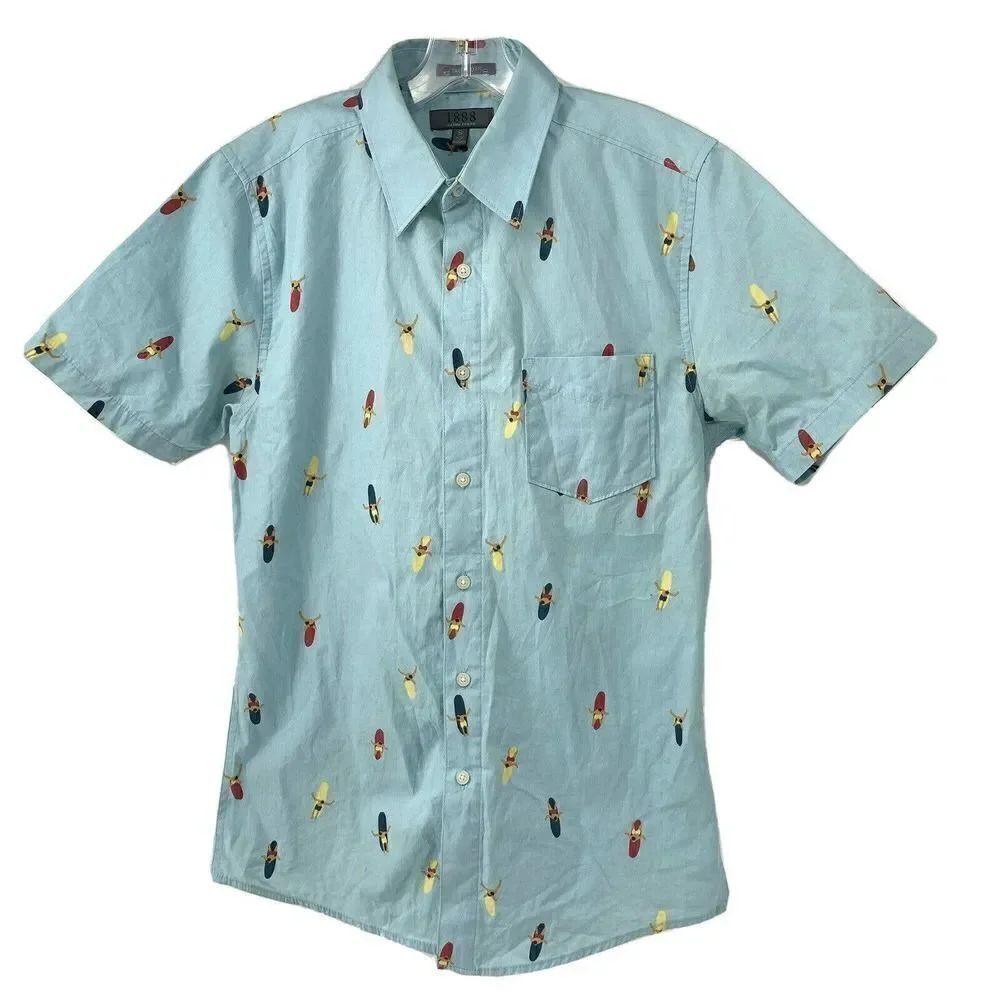 Tailored Fit 1888 Blue Short Surf Button Up Small